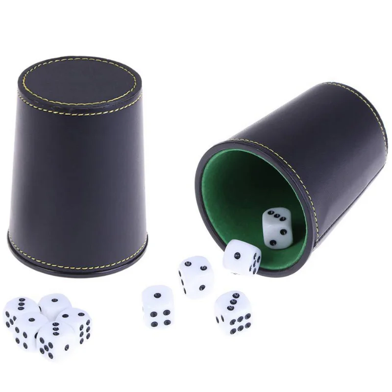 

Faux Leather Flannel Dice Cup 5 Dice Holder Bar KTV Entertainment Dice Tray Party Family Game Accessories