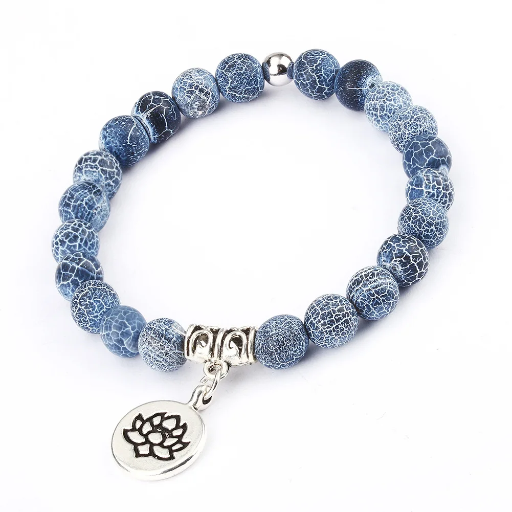 

108 Mala Beads Bracelet For Men Natural Stone Bead Bracelets Handmade Glass Lotus Charm Yoga Jewelry Gifts For Women, 15+