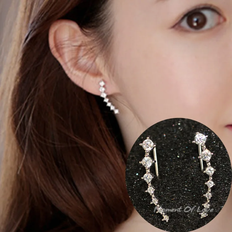 

2021 New Arrival Jewelry S925 Sterling Silver Stud Earrings Bling Bar Zircon Stud Earrings for Birthday Gifts