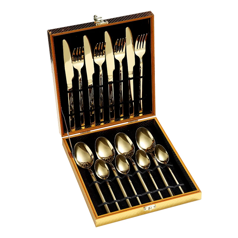 

modern 16pcs rosegold cutlery set with gift box flatware set stainless steel, Silver/gold/rose gold/ rainbow/black