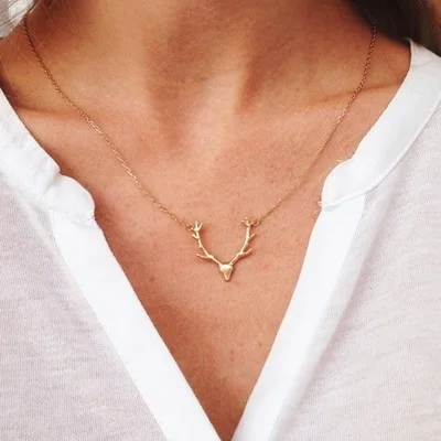 

Fashion Elk Charm Pendant Design for Ladies Women Alloy Choker Gold Plated Female Necklaces Cute Gift Jewelry for Children, Gold color