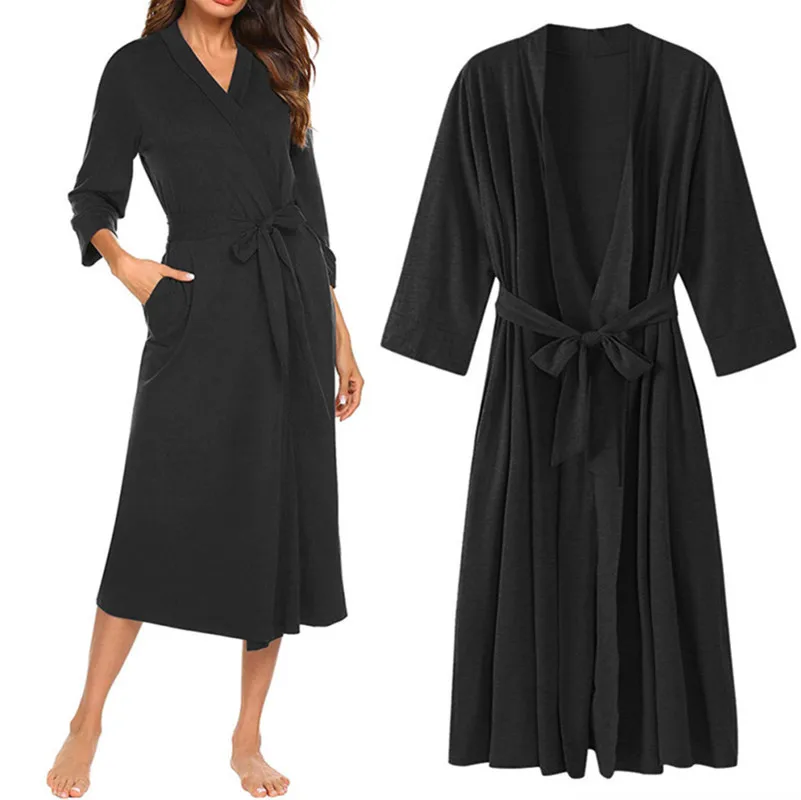 

Ladies Cardigan Bathrobe Nightgown V Neck Long Pajamas