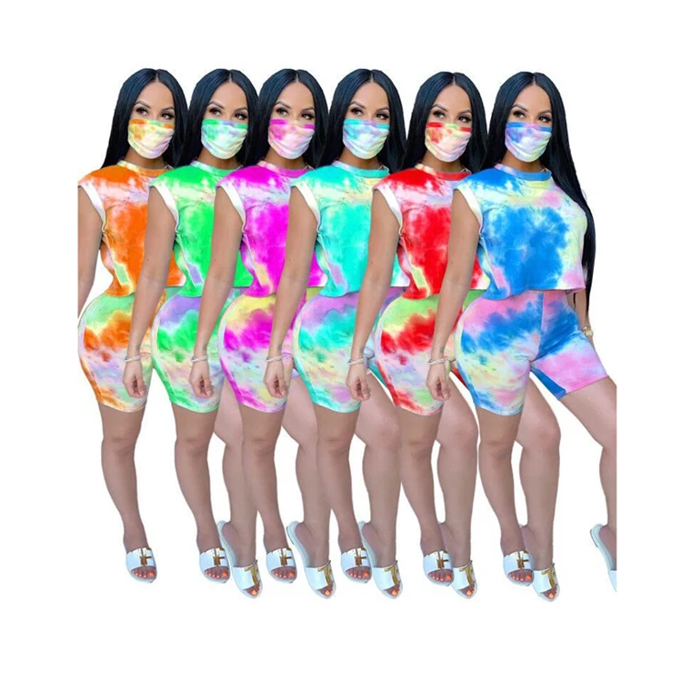 

Women Fashion O Neck Home Casual Sports Shorts Set Two Piece Lounge Set Women Tie Dye 2 Piece Short Sets, 6 colors