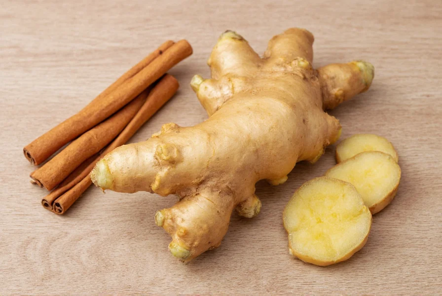 Frischer Ingwerwurzel und Zimtstangen zur Teezubereitung
