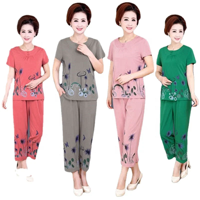 

Middle-aged and elderly summer women's mother's summer suit women 2pc sets 2021, Picture color
