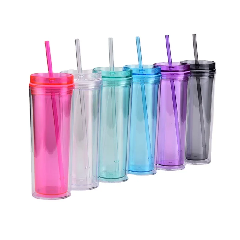 

Zogift 18oz double wall acrylic water cup skinny tumbler cups insualted clear plastic reusable cups with lid and straw, 10 colors