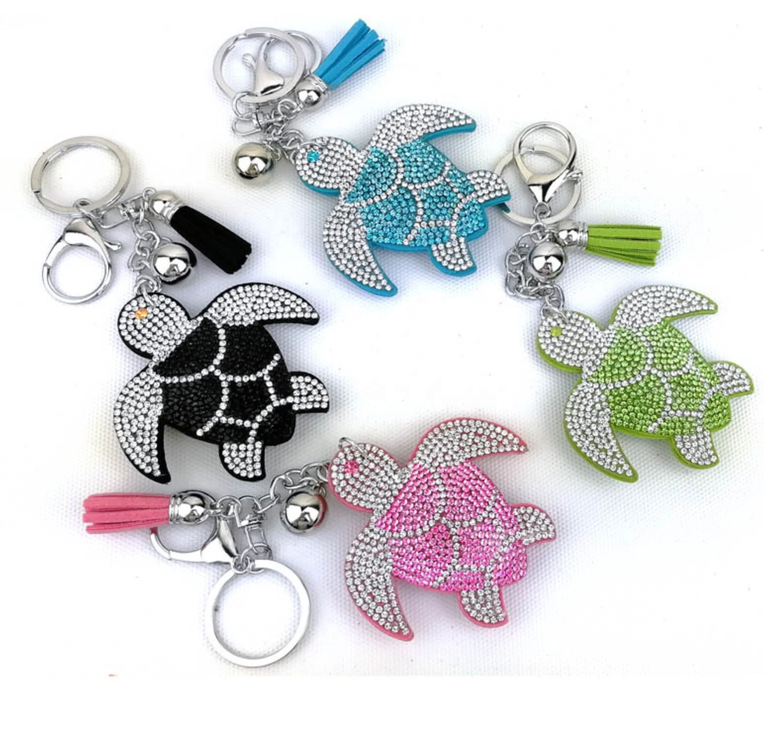 

Wholesale Sea Turtle Tassel Keychains Creative Cartoon Leather Rhinestone Turtle Charms Bag Accessories Key Chains