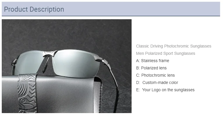 EUGENIA Outdoor Function Driving Classic Photochromic Eyewear Men PC Polarized Photochromic Sunglasses