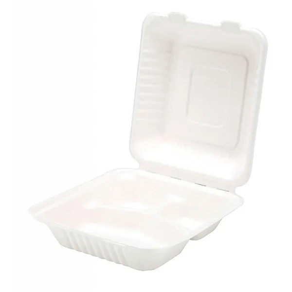 

Disposable Biodegradable 9inch 3 compartment sugarcane bagasse clamshell lunch box