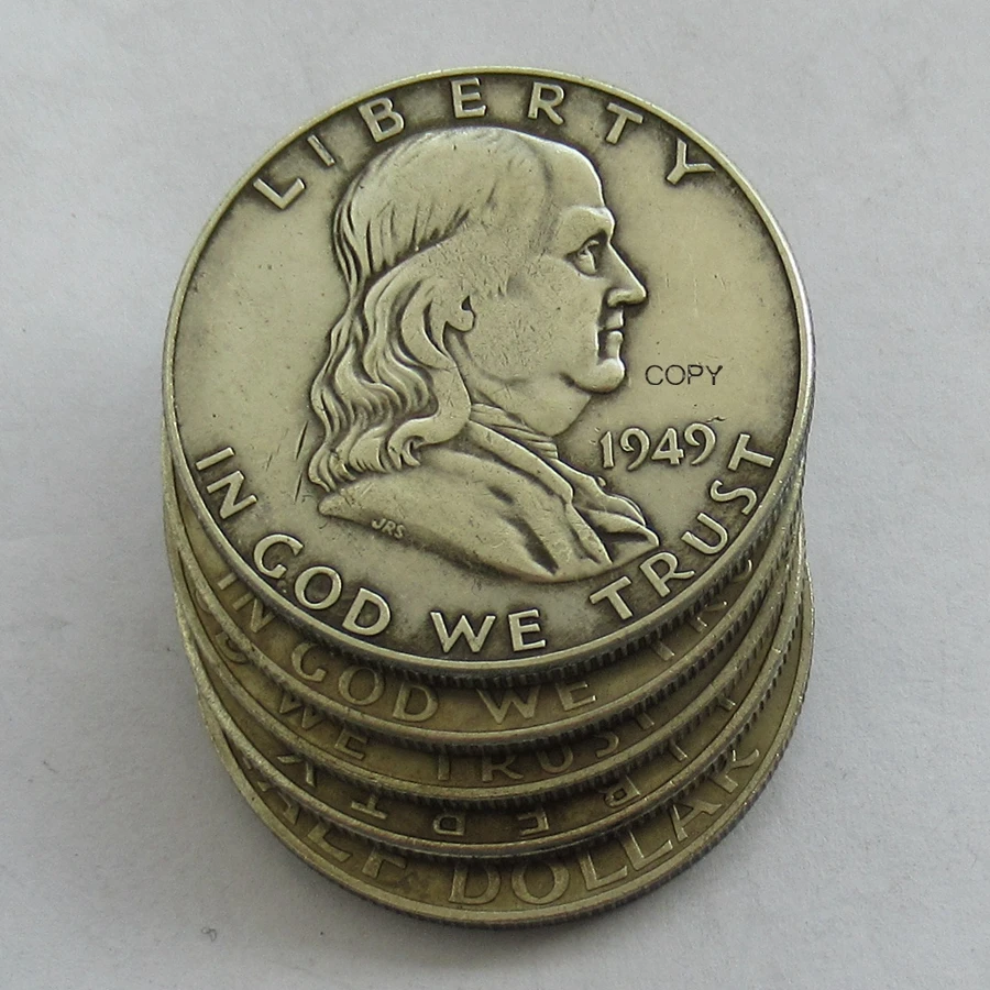 

Reproduction Full Set of Franklin Half Dollar S Mint Mark 5PCS(1949-1954) Silver Plated Decorative Commemorative Coins