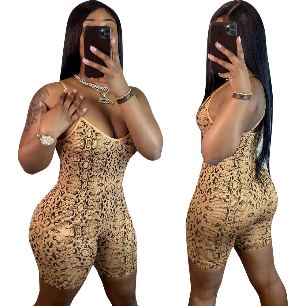 

Casual Bodycon Sleeveless Snakeskin Rompers Womens