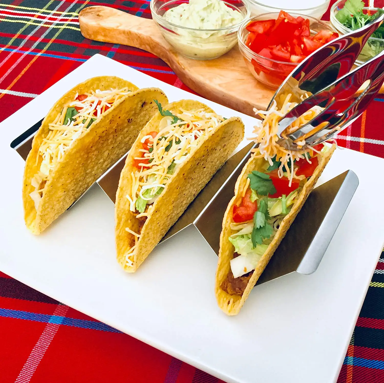 

Wholesale Single Food Tableware Stand Stainless Steel Taco Holder, Silver