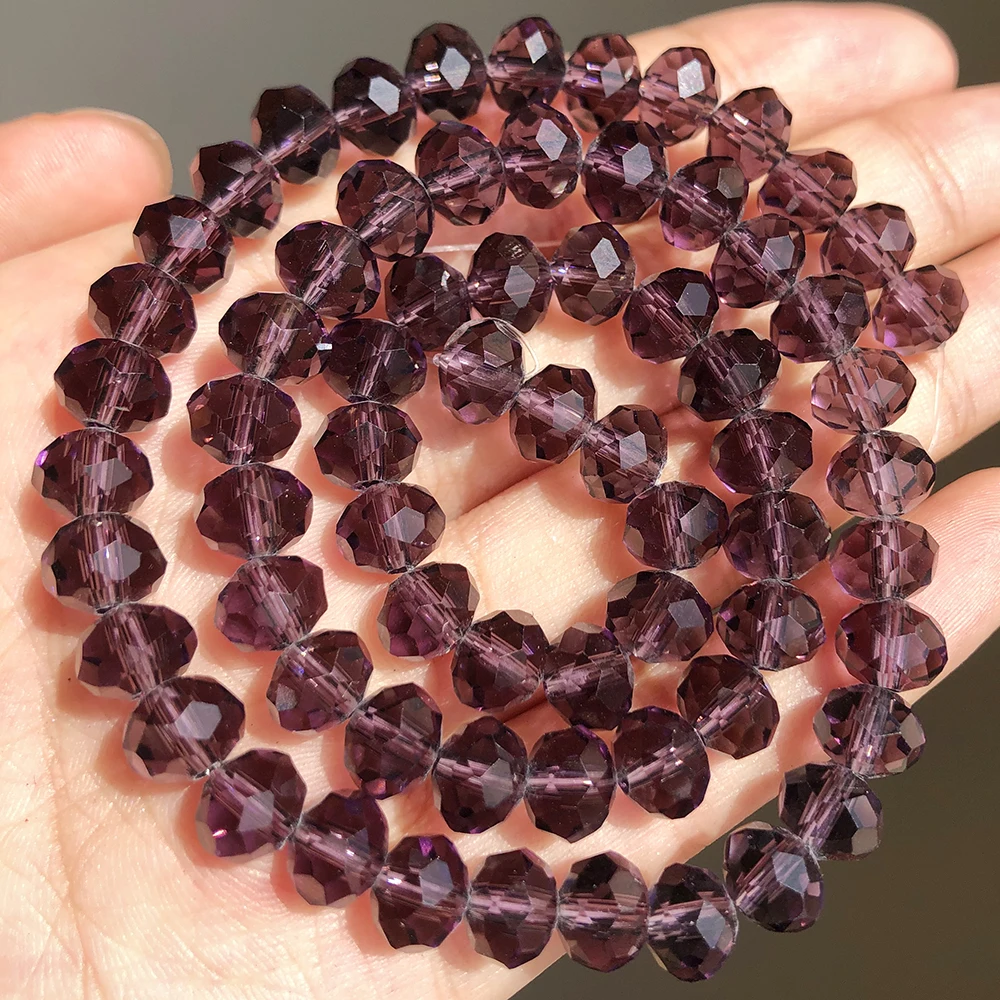 

4/6/8/10/12MM Faceted Crystal Rondelle Beads Purple Glass Round Beads for Needlework Jewelry Making DIY