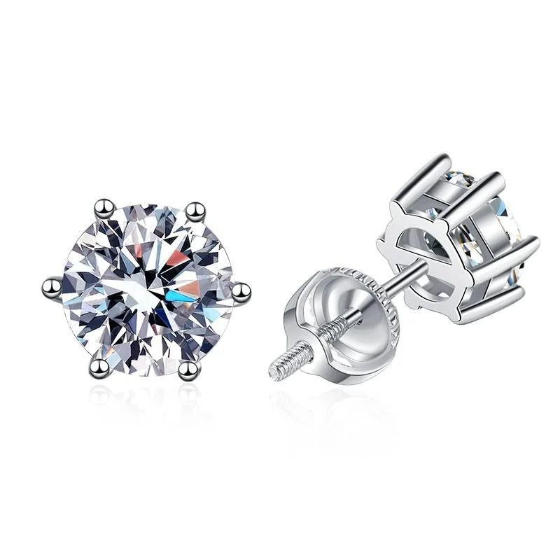 Wholesale 6 Claws Moissanite Earrings Screw Back  925 Sterling Silver Stud Earring Men Moissanite Earrings