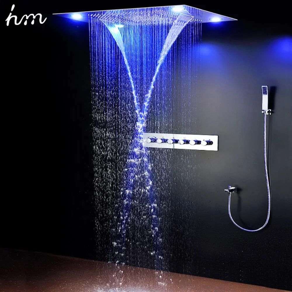 

Luxury Bathroom Accessories Multi Function Shower Head Kit Colorful LED Shower Panel Thermostatic Shower Head Faucet Set