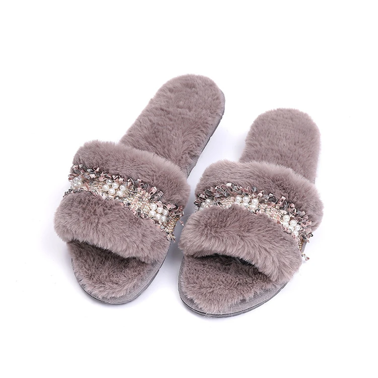 

2020 Winter new ladies Indoor anti-slip slippers pearl indoor warm slippers for women, As pictures