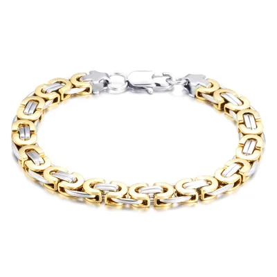 

Korean Punk 8MM Titanium Steel Charm Bracelet Hip Hops Stainless Steel Gold Plated Byzantine Chain Bracelet For Men, As picture