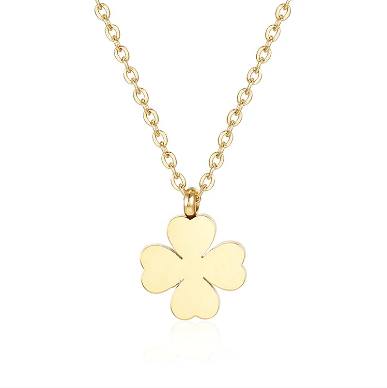 

18K Gold Mirror Polish Top Quality Flower Pendant Necklace Four Leaf Clover Jewelry Stainless Steel Charm Necklace for Women