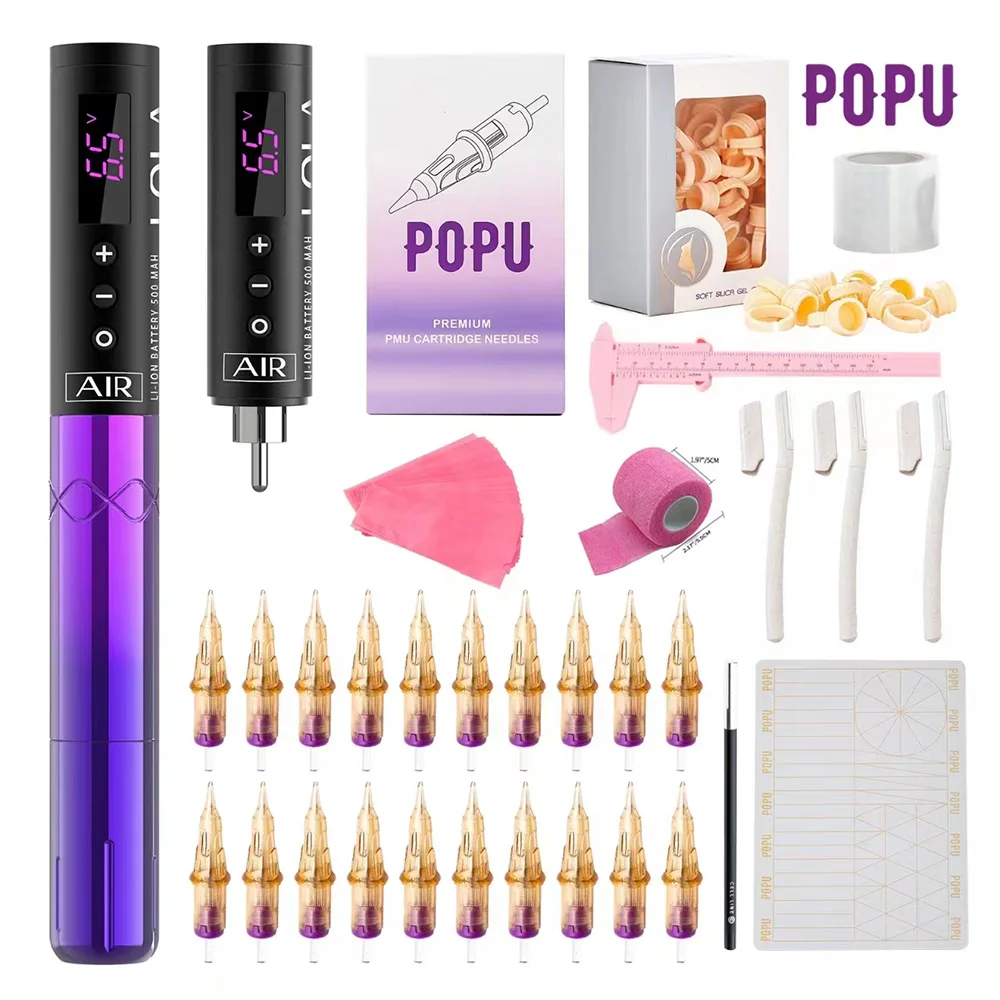 

POPU Lola air Permanent Makeup pmu tattoo Machine wireless Complete Kits with 2 rechargeable batteries