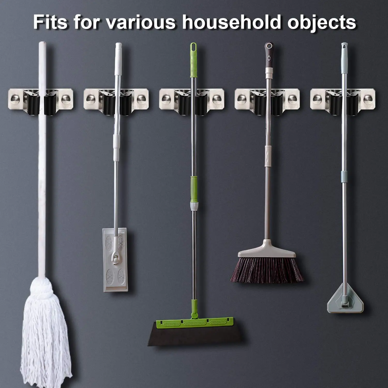 Mop Broom Holder Wall Mount Organizer Storage Easy Install Screws Or