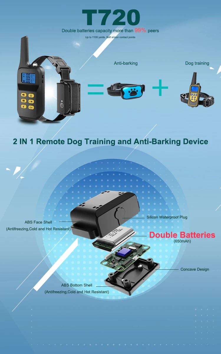 Top One Seller Amazon 2020 Two In One T720 Pet Electronic Dog Collar