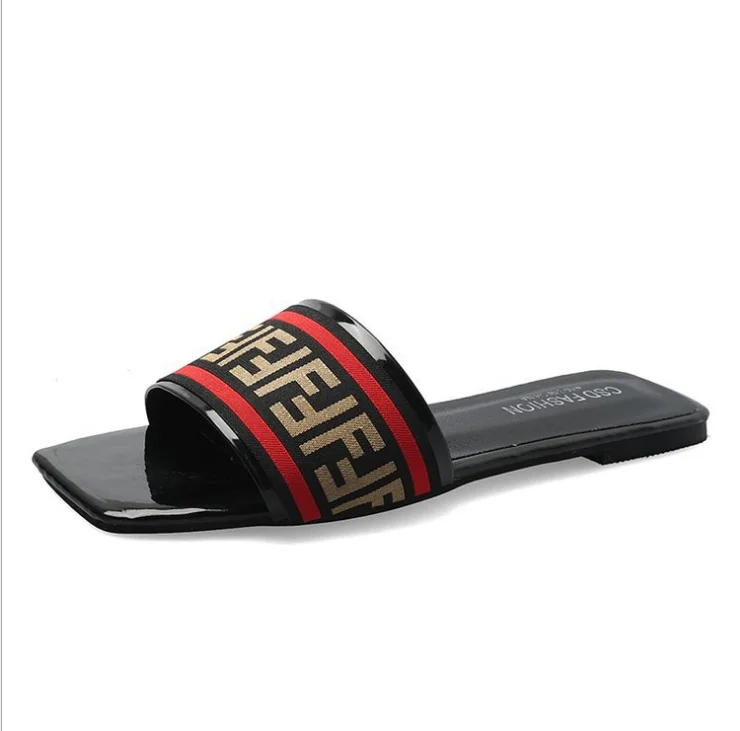 

Factory direct fashion women F fabric slippers beach sandals casual flat ladies slippers, Two colors