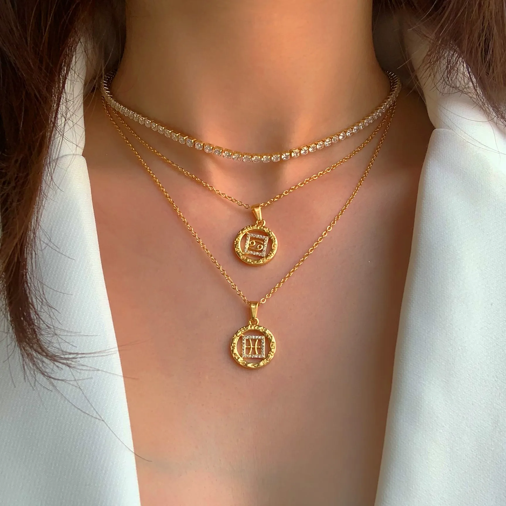

Stainless Steel 18K Gold Elegant Trendy Female 12 Horoscope Dainty Bling Aries Pisces Symbol Charm Sign Pendant Zodiac Necklace