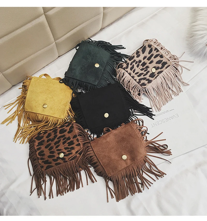 

Trendy Leopard Print Cute Tassel Shoulder Bag Small Coin Purse Crossbody Satchel Wallet for Kids Girls, 7 colors