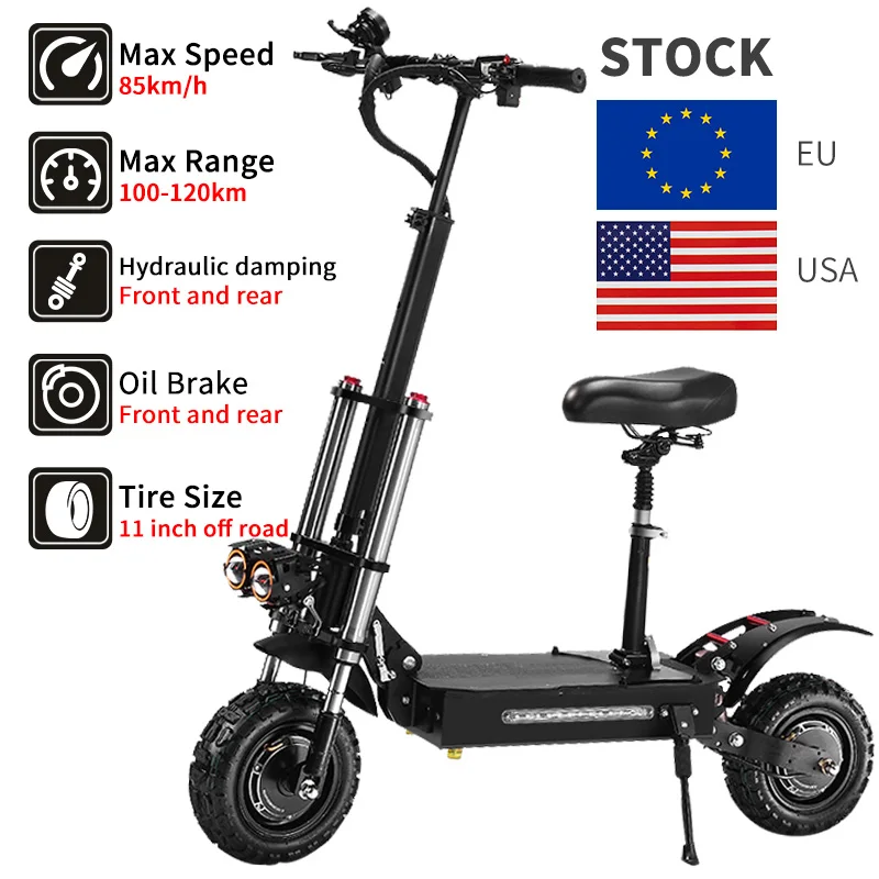 

No Tax 38Ah Powerful Dual Motor 60V 5600W Fast 85km/h Off Road Us warehouse Electric Scooter With Seat For Adult