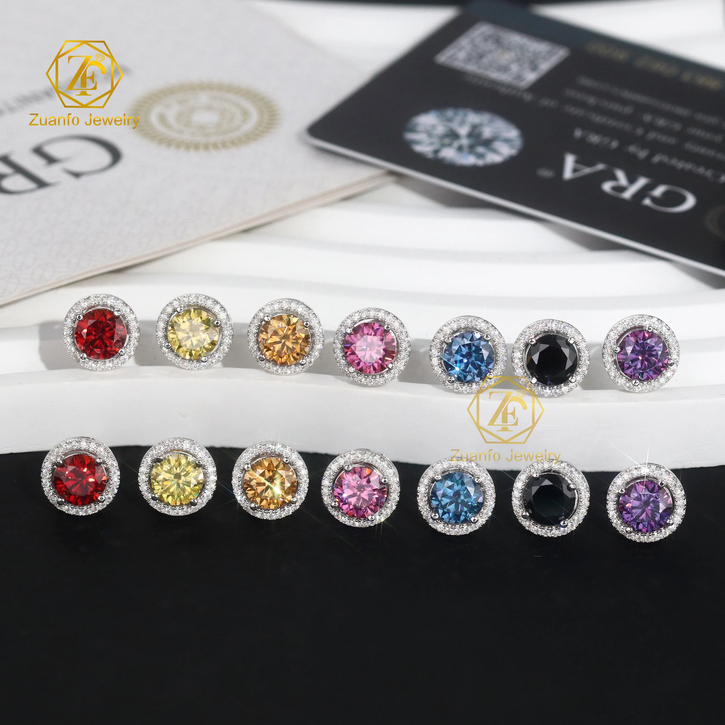 Find Jewelry  1CT 6.5mm Luxury Coloful Diamond Engagement Stud Earrings 925 Sterling Silver Moissanite Earrings