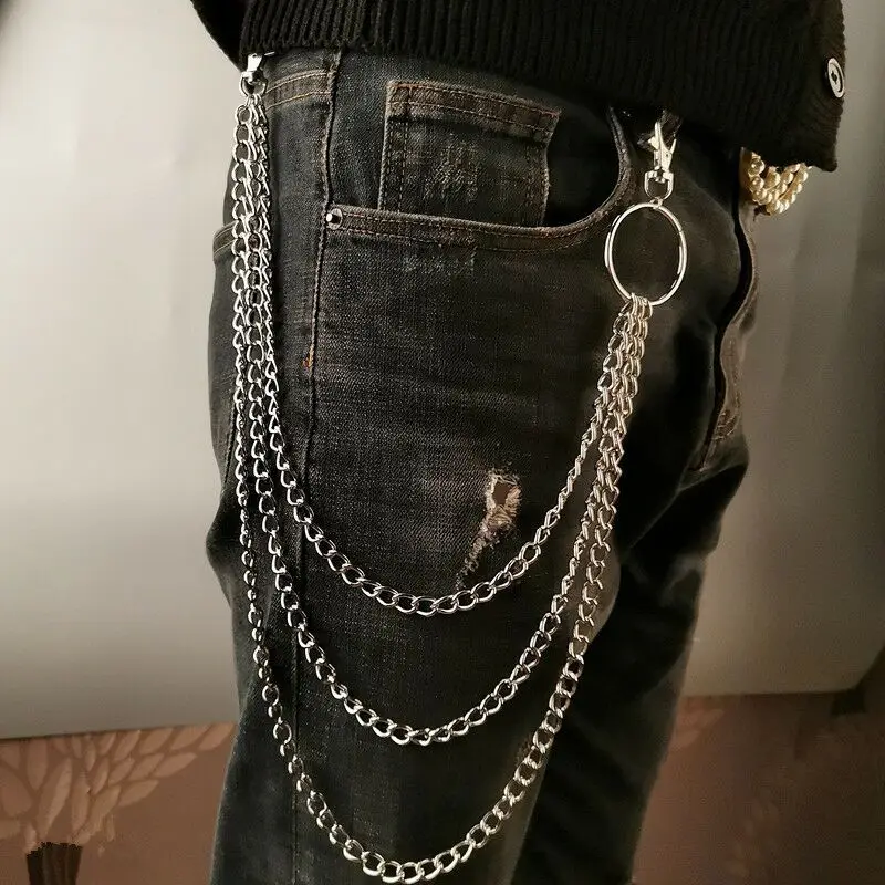 

Unisex Hip Hop Punk Trousers Chain 3 layer Gothic Rock Chain Wallet Jeans Pants Chain belt, Gold/silver
