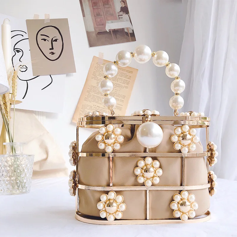 

French minority hand bag luxury pearl evening bag new fashion bucket clutch bag for women