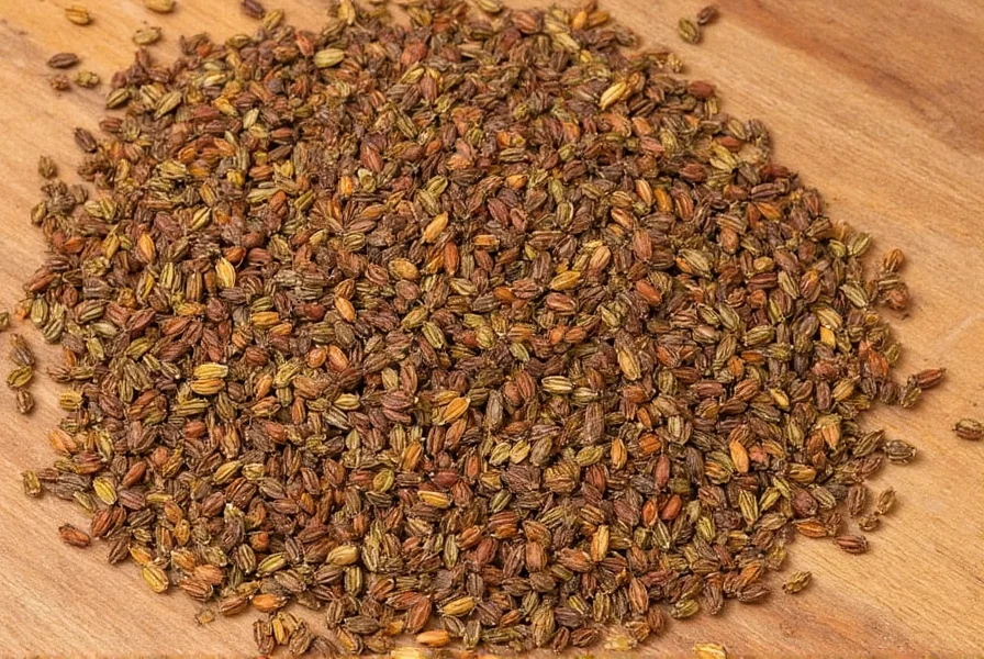 Side-by-side comparison of anise seeds and star anise pods on a wooden cutting board