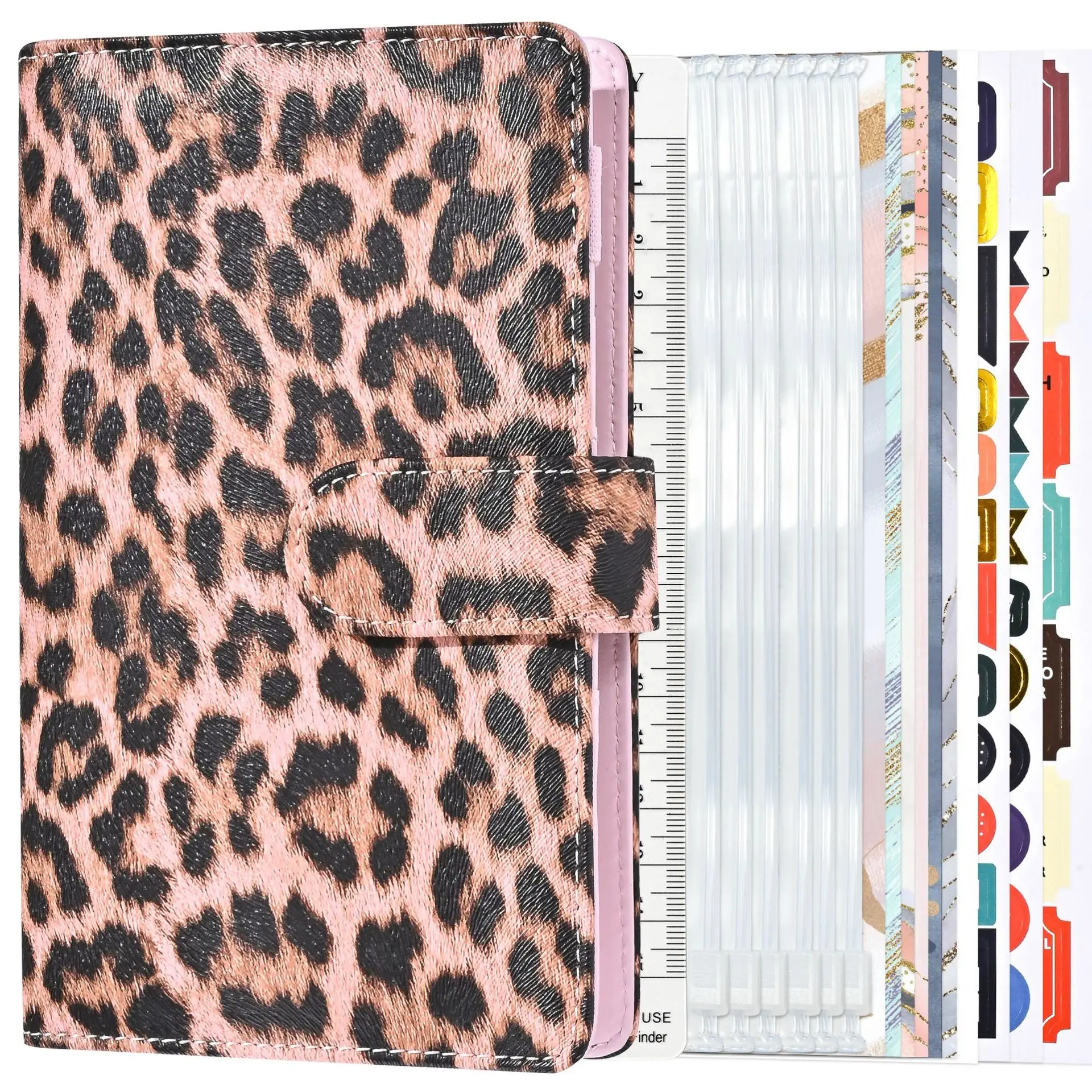 

wholesale custom 6 ring leopard A6 budget binder with cash zipper envelopes notebook planner wallet card binder accessories set