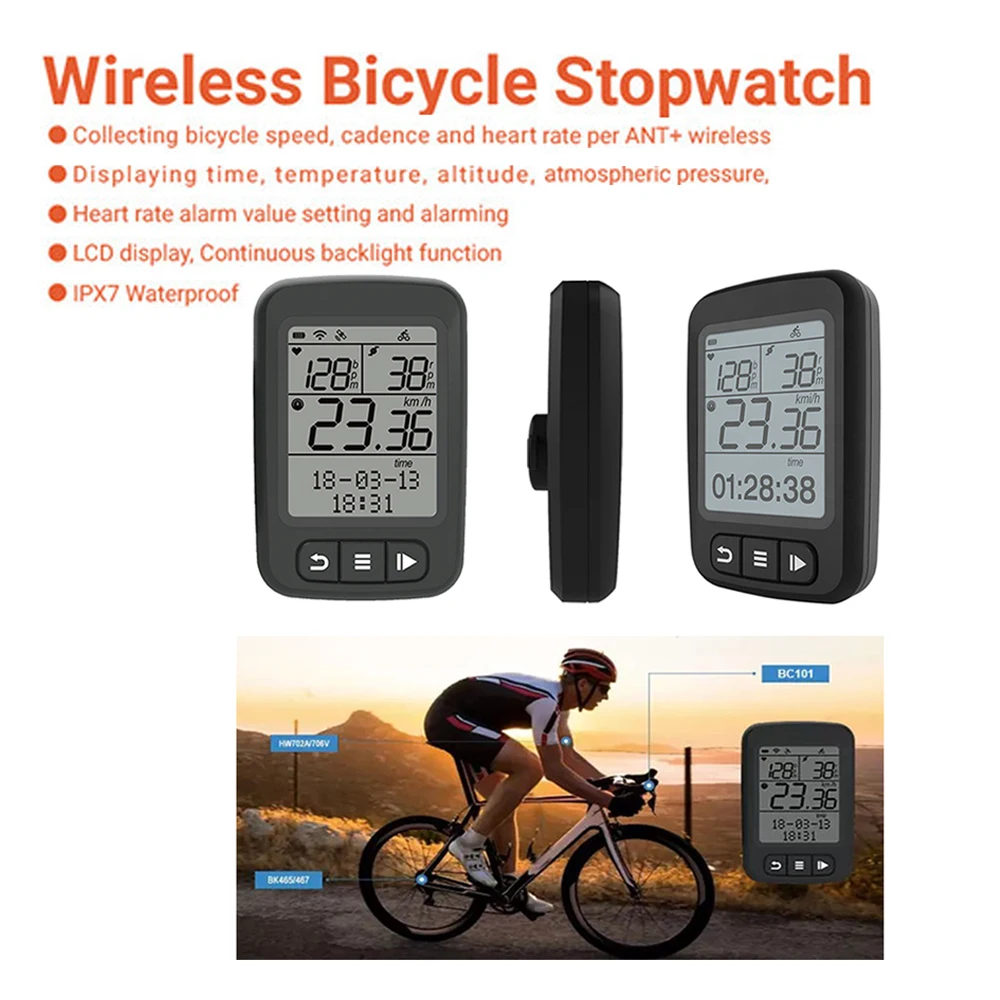 

Hot Sale Ant+ Bike Computer Wireless Bicycle Computer Gps Speedometer, Black