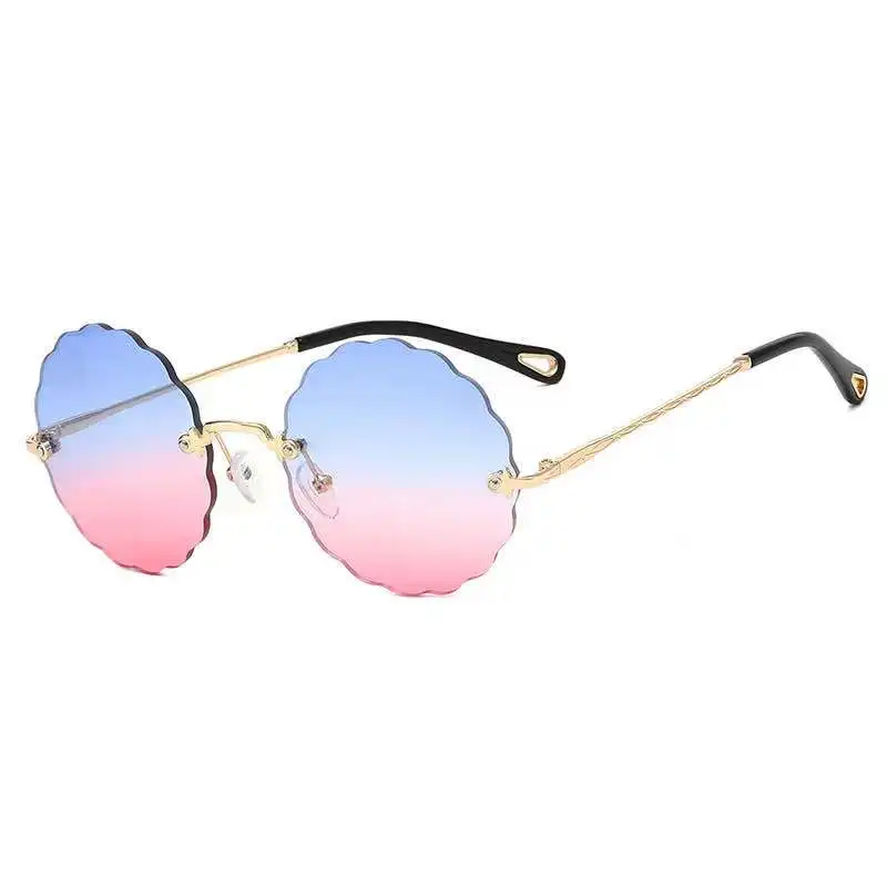 

Fashion Rimless Glasses Flower Shape Metal Frame Transparent Brand Design Wave Gradient Unisex Sun Glasses, 8 colors