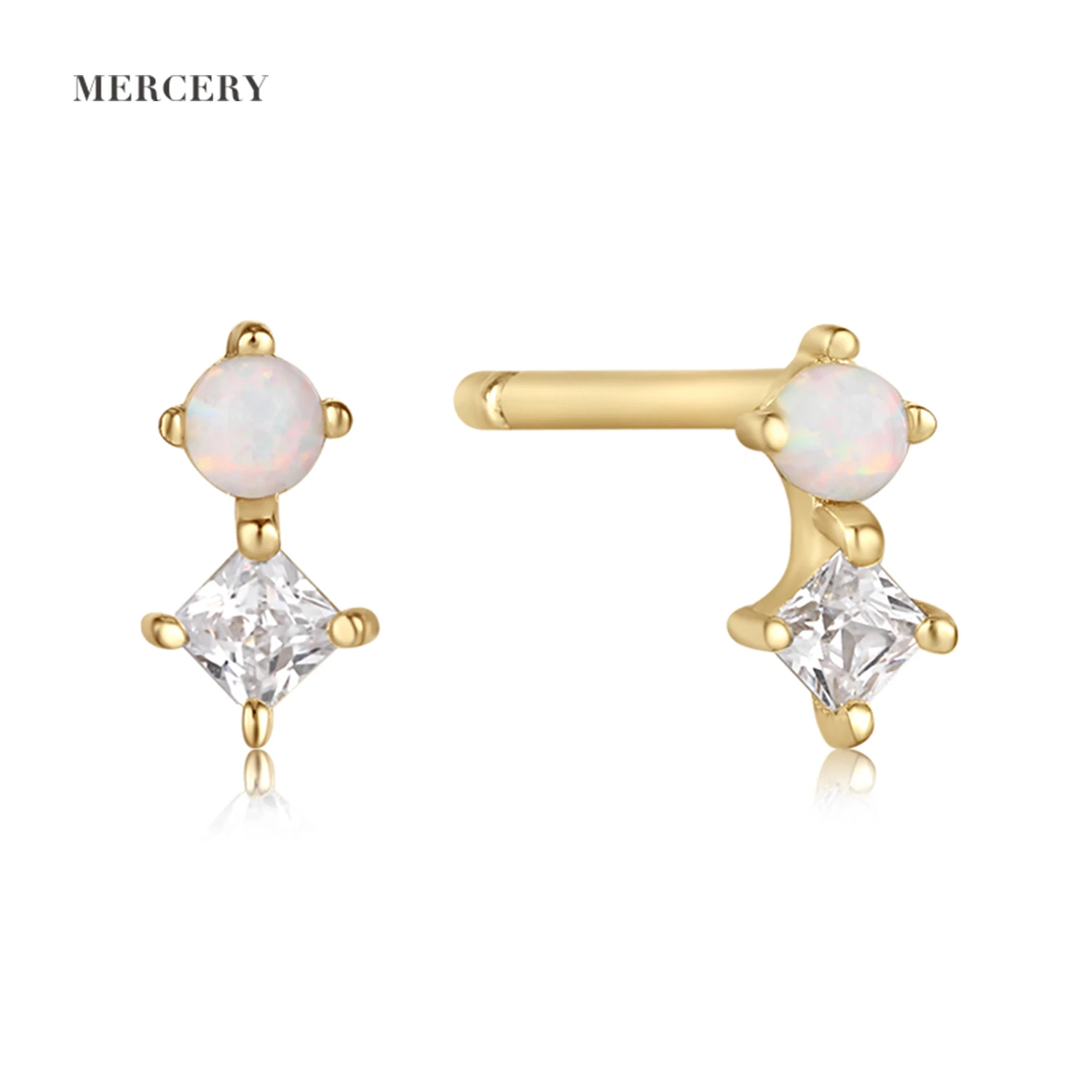 

Mercery Unique Fine Jewelry Gold Earring Wholesale Women's Opal Zircon 14K Gold Plated 925 Silver Stud Earrings