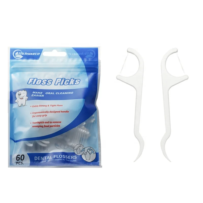

Portable Eco Friendly 60PCS Plastic Bag Toothpicks Strong Silk Gum Flossing Sticks Dental Floss Picks