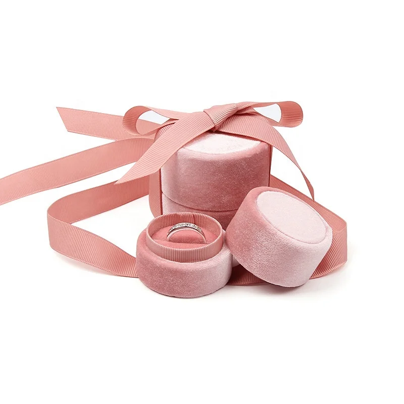 

Hot sell pink velvet ring box necklace box with rinbon