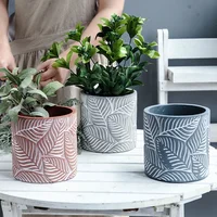 

Nordic cement flowerpot cylinder leaf color painting Nordic literature and art indoor potted flowerpot