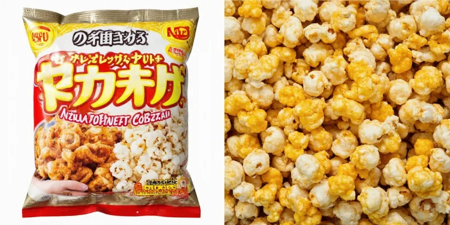 Colorful Japanese popcorn flavors in a row