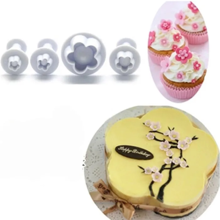 

Plum Blossom Sugar Plunger Fondant Silicone Mould Cookie Cutter Bakeware Pastry Utensil Kitchen Gadgets Cake Decor 4pcs