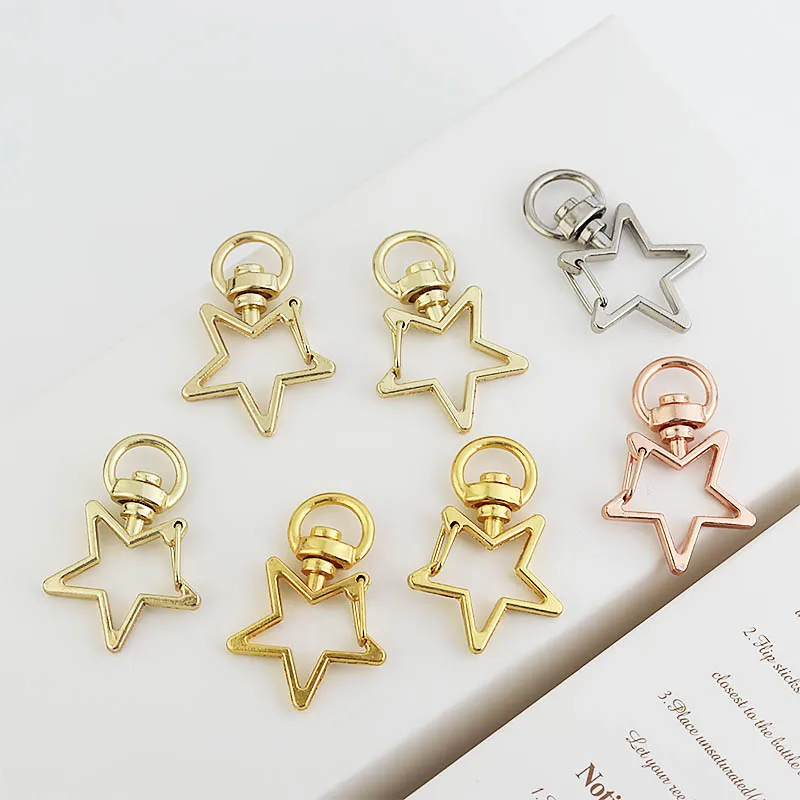 

Hot Selling Fashion 10pcs/Bag Alloy Five-pointed Star Keychain Clasp for Jewelry Making DIY Jewelry, Gold/steel/kc gold/rhodium