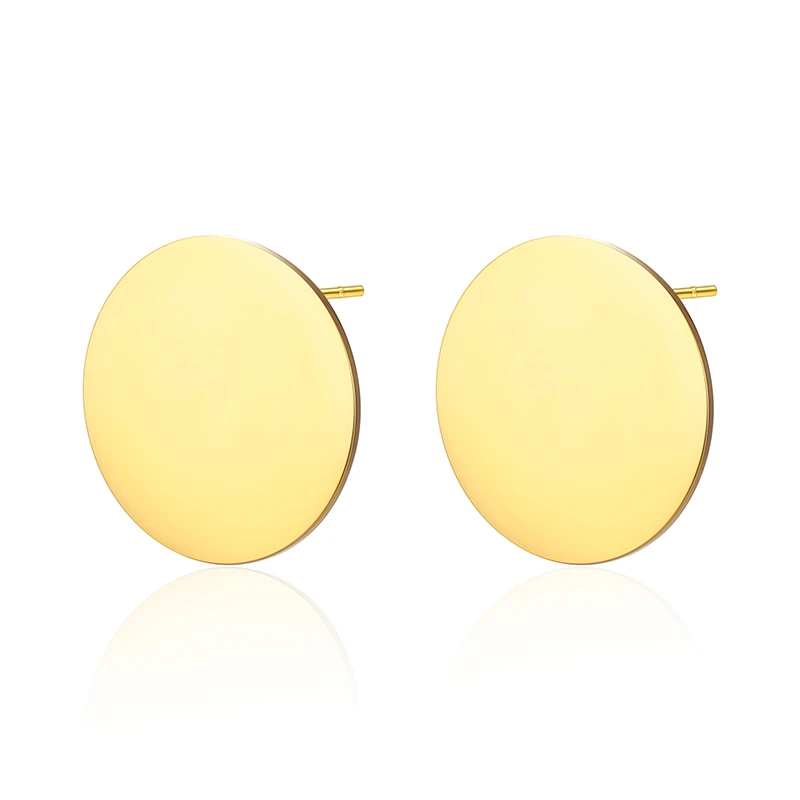 

Wholesale Custom Logo 18K gold plated Stainless Steel Exaggerated Large Big Size Flat Back Round Stud Earrings for Women