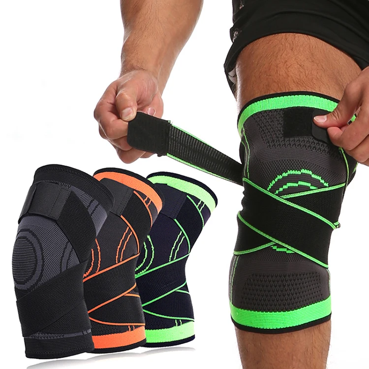 

Amazon Hot Sale Pressurized Bandage Adjustable Nylon Knee Compression Sleeve Pads Brace Support, Green gray orange
