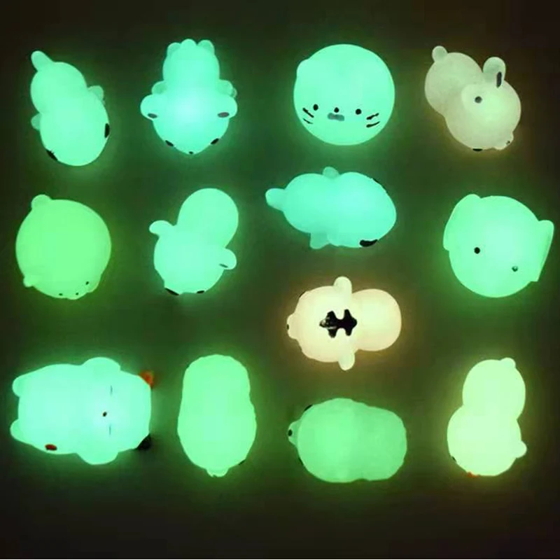 

50 Pcs Set Glow Fidget Sensory In The Dark Slow Rise Mini Small Animal Mochi Squeeze Toys Children Squishy Toy