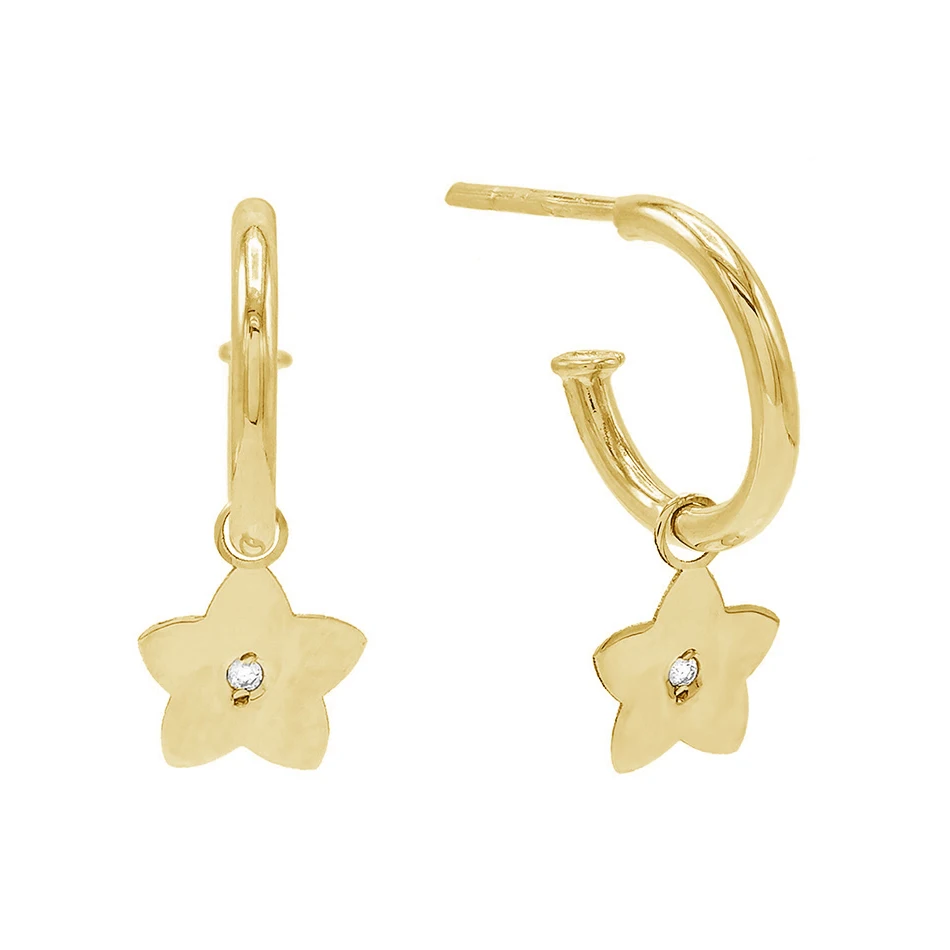 

2020 charming gift 18k gold vermeil trendy jewelry 925 sterling silver high polish flower dangle hoop earrings for women