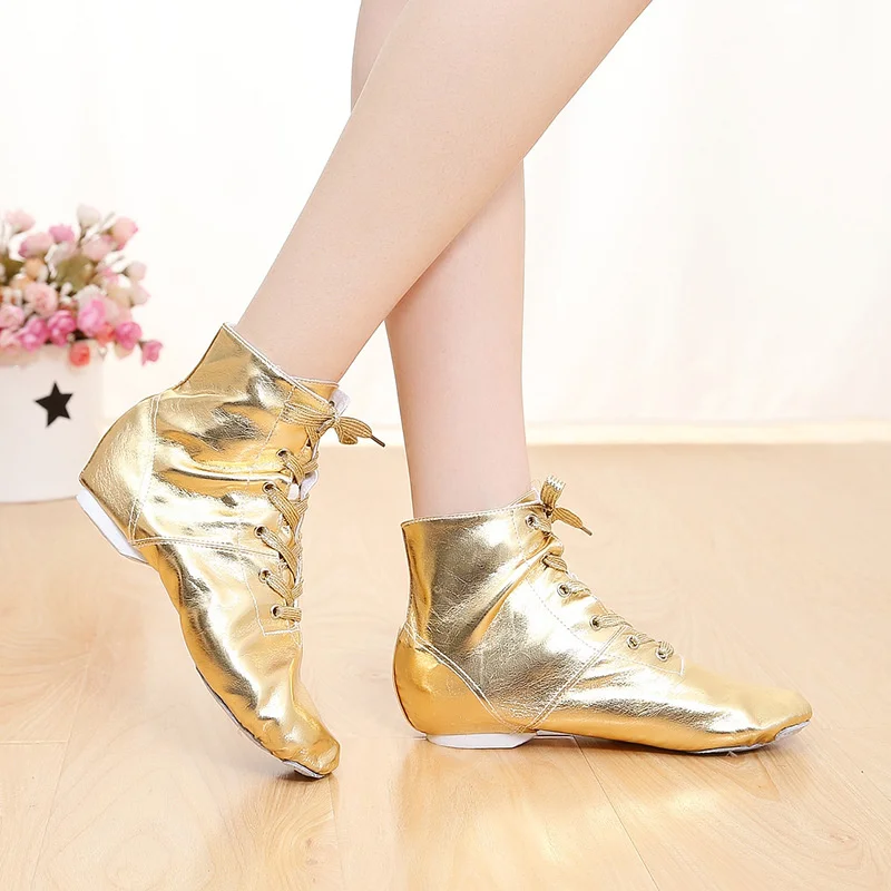 

Wholesale Cheap In Stock Low MOQ Shiny PU Leather Jazz Shoes Men's Gold Dance Shoes