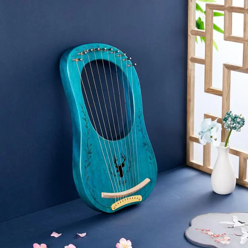 

new cega mini lyre harp musical 10 strings instrument, Wooden,coffee,blue