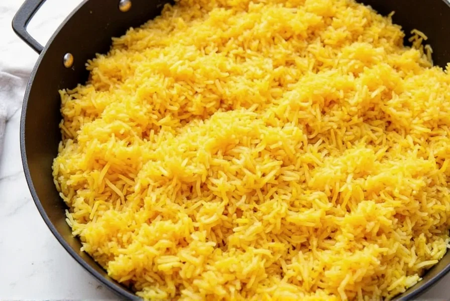 Perfectly cooked saffron rice in white bowl, showing distinct grains and vibrant golden color, garnished with additional saffron threads